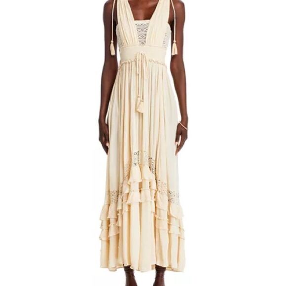Free People Santa Maria Maxi Women’s Dress beige khaki boho hippie Size Medium - Picture 10 of 16